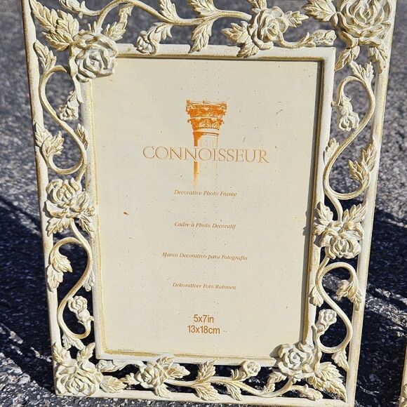 Lot 3 Vintage White Gold Metal Picture Frames 5x7 3x5 Connoisseur VIDEO - Picture 3 of 8